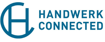 Logo mit stilisiertem „HC“-Kreisdesign und Text „HANDWERK CONNECTED“ in Blau.