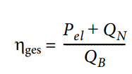 Formel: η_ges = (P_el + Q_N) / Q_B.