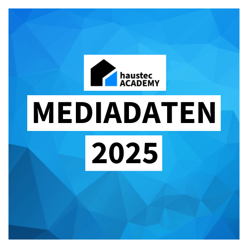 Text auf blauem Grund: „haustec ACADEMY MEDIADATEN 2025“.