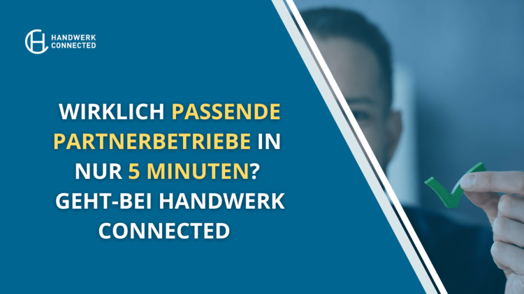 Blaue Anzeige mit Werbetext für Handwerk Connected zur schnellen Partnersuche.