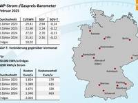 Wärmepumpen­strom-/Gas­preis­-Baro­meter im Februar 2025